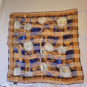 Art Of Silk Blue and Gold‎ Clock Pattern Scarf